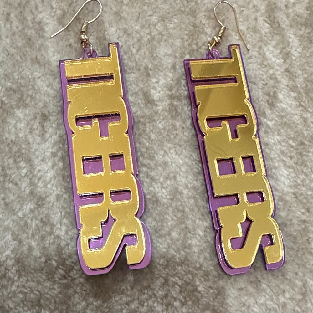 Gold & Purple Tigers Statement Earrings
